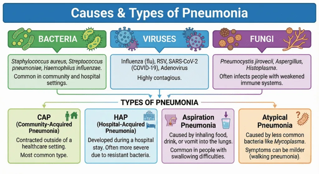 Causes and types of Pneumonia