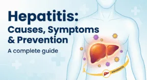 Illustration showing inflamed liver affected by hepatitis virus
