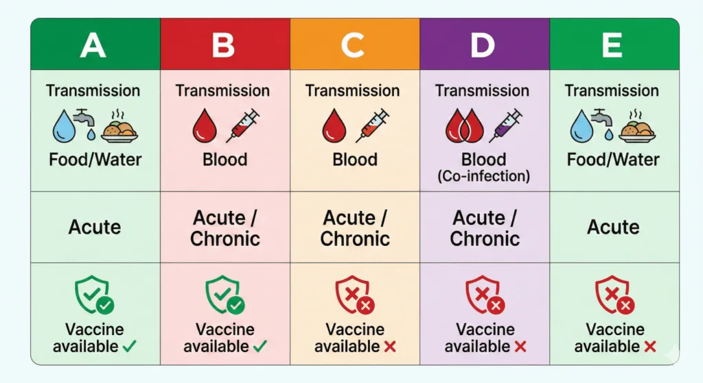 Types of viral hepatitis A to E