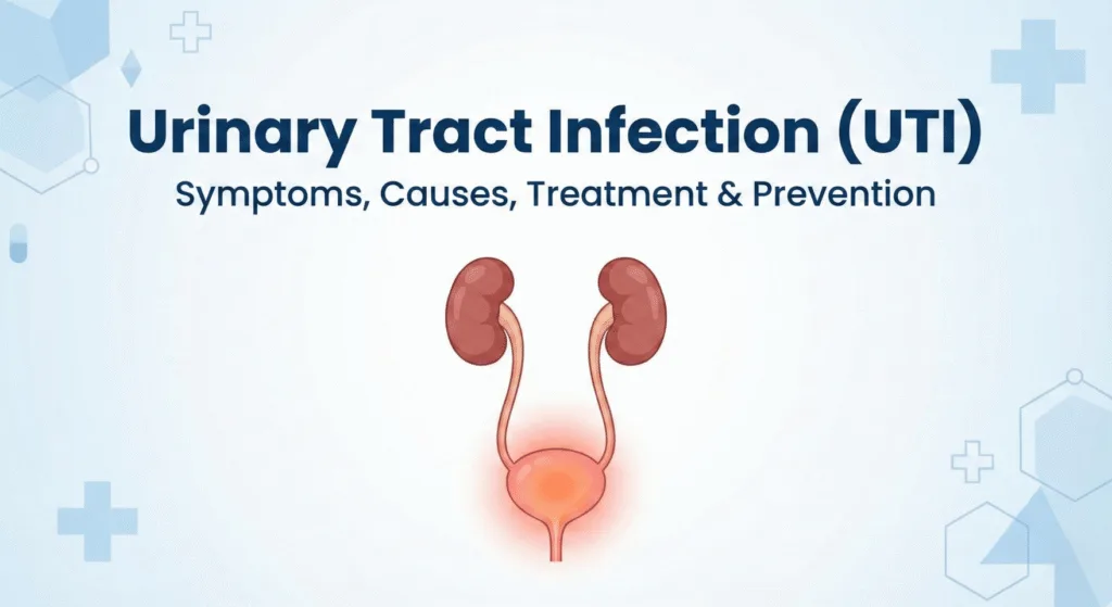 Urinary tract medical illustration showing kidneys, ureters, and infected bladder highlighted in red for UTI awareness.