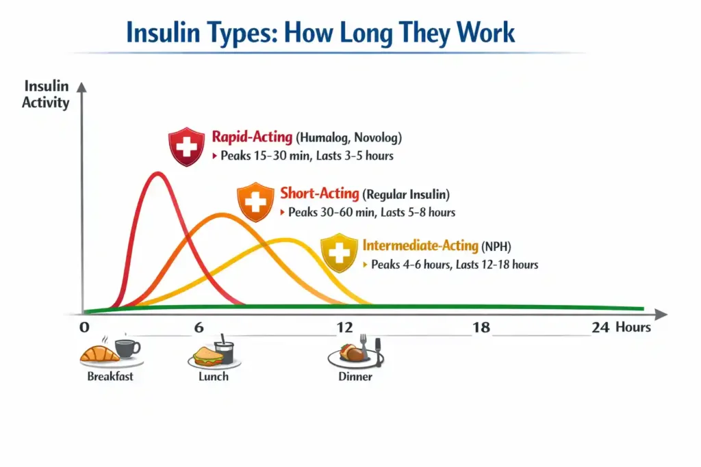 What is Diabetes? Types, Symptoms & Treatment Guide 2026 7 Timeline chart showing how long different insulin types work in the body