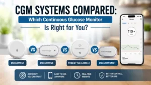 CGM systems compared with glucose monitor app