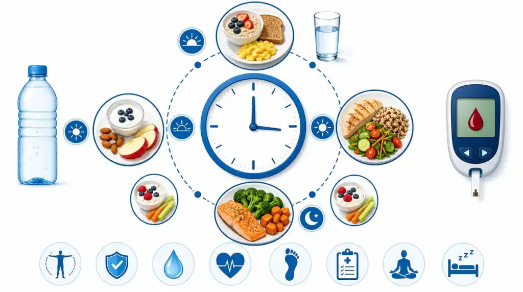 12 Expert-Backed Tips for a Diabetic Diet Plan That Works 6 Consistent meal timing schedule for better blood sugar management in diabetes.